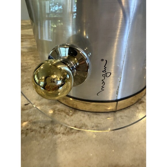 Morgan Ice Bucket MCM Barware MCM 8" x 8" Gold Silver Tongs Top w/ Knob Vintage - Picture 3 of 11